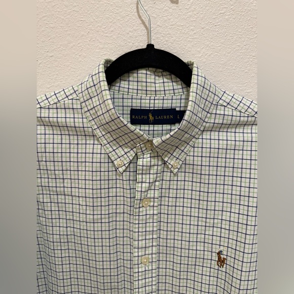 SOLD Ralph Lauren Mens L Gingham Blue Green Button Down Long Sleeve - Picture 6 of 9